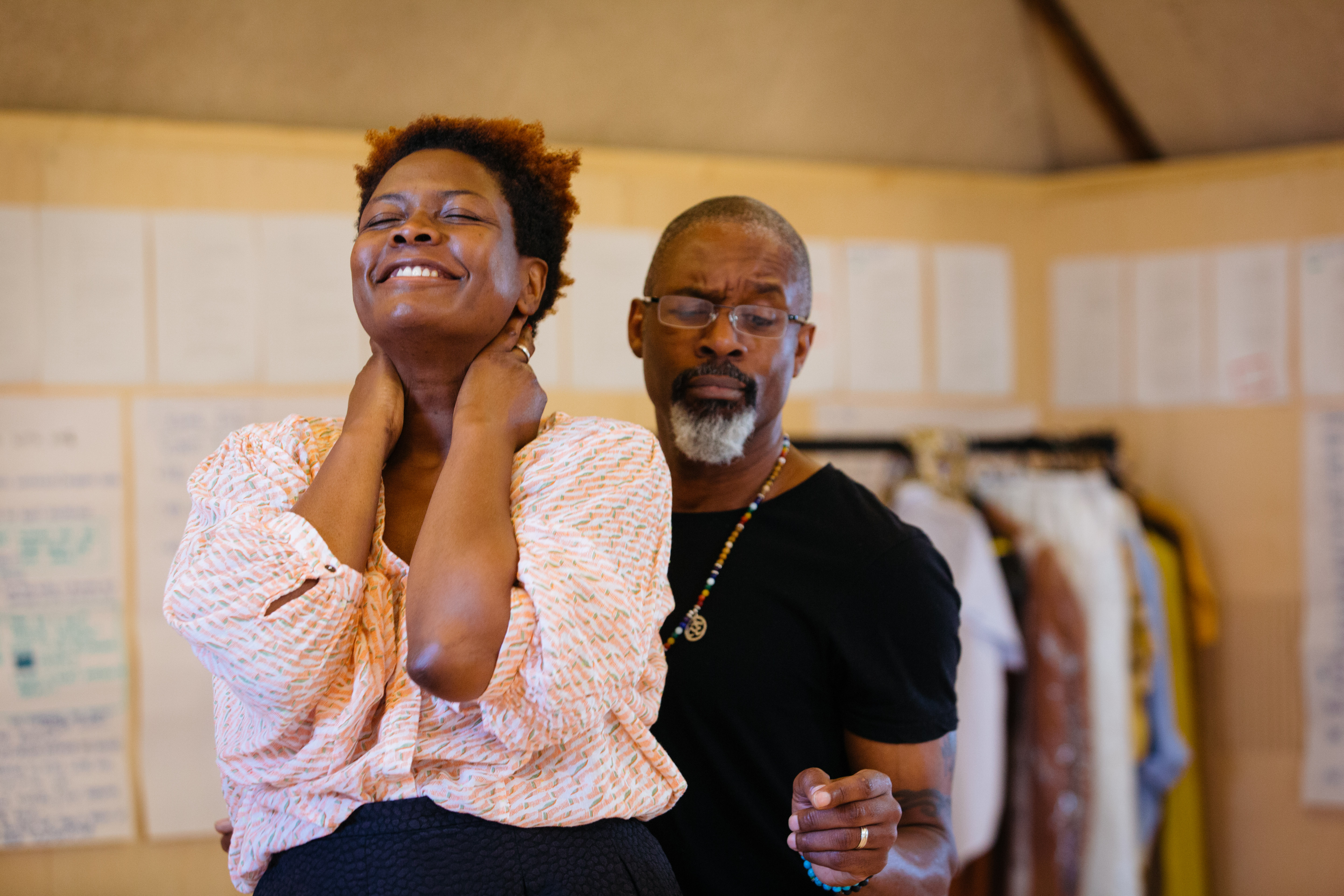 Sarah Niles and Wil Johnson in rehearsals for Leave Taking at the Bush Theatre © Helen Murray 4